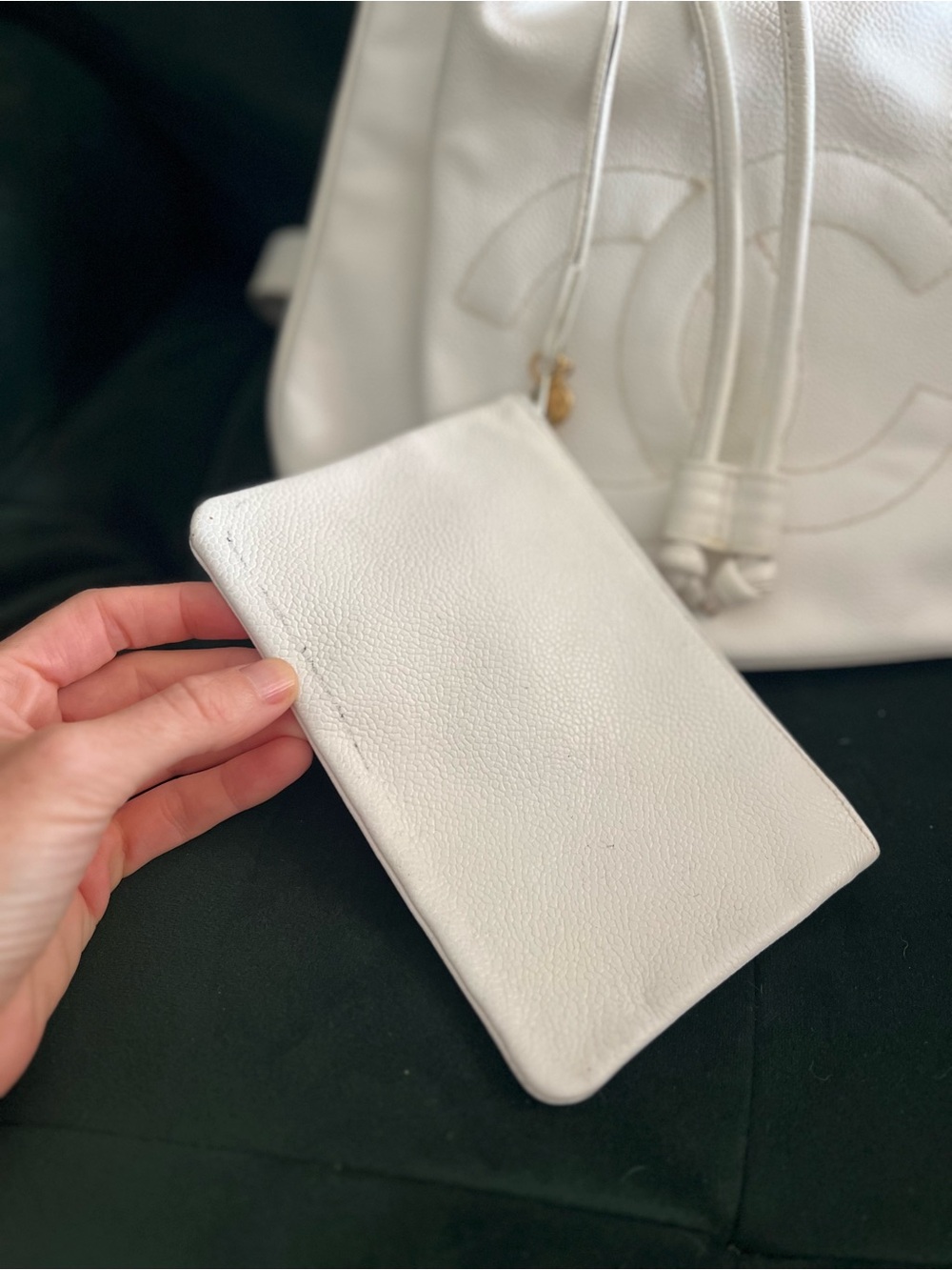Vintage CHANEL Timeless Drawstring Sling Crossbody Backpack Caviar Medium White - Picture 9 of 15